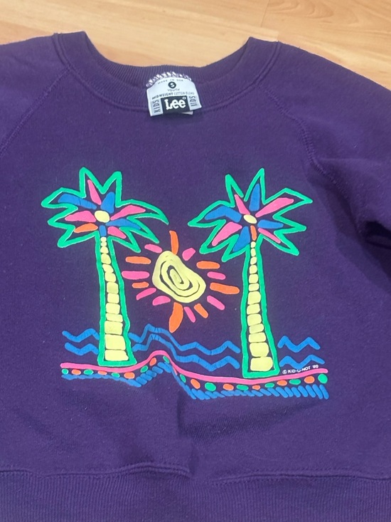 Vintage Lee Made in USA Purple  Palm Tree Graphic Sweatshirt - Picture 2 of 7